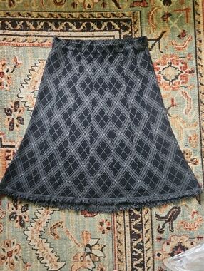 Max Studio Dark Gray Plaid A-Line Skirt with Fringe Hem